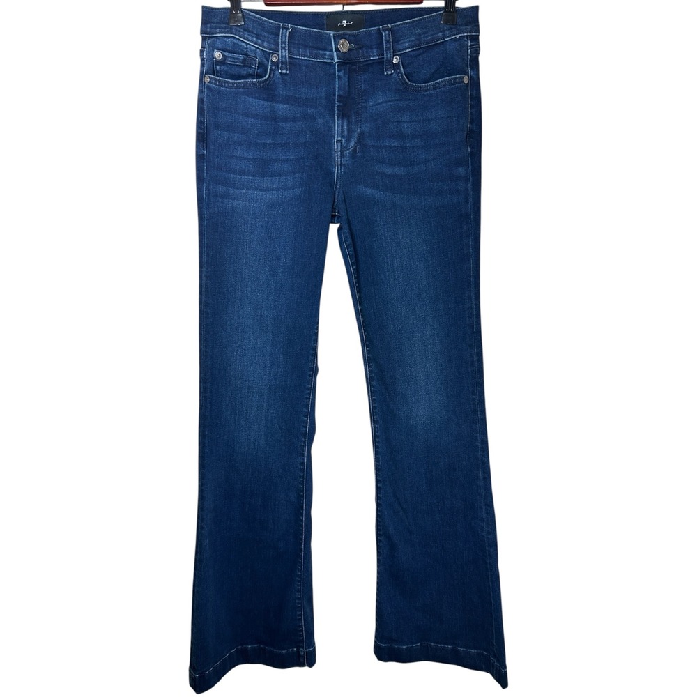 7 For All Mankind Dojo Flare Trouser Jeans Size 30 Dark Wash Blue Stretch Denim